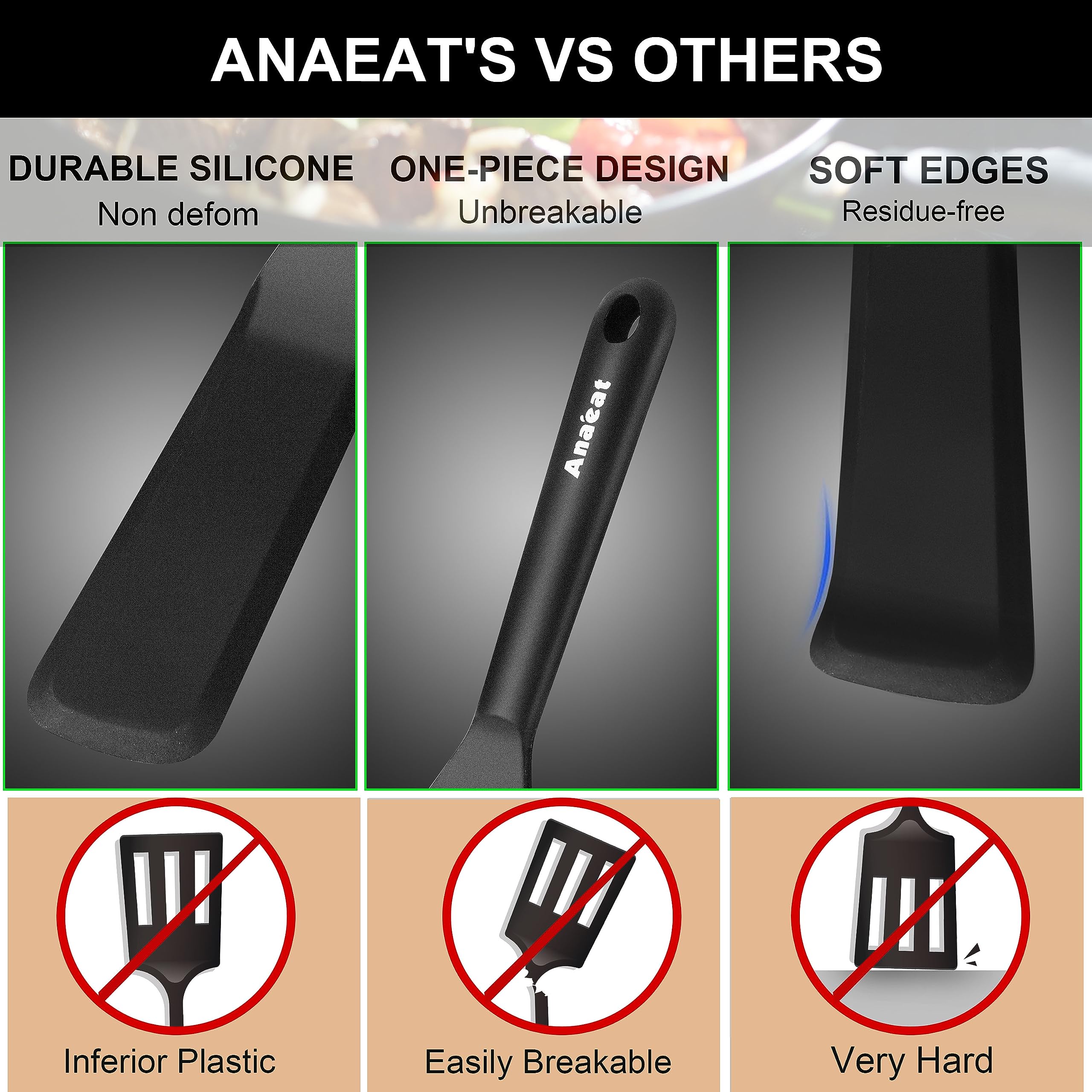 Anaeat BPA-free silicone spatula, durable tool for mixing, flipping, and baking tasks.