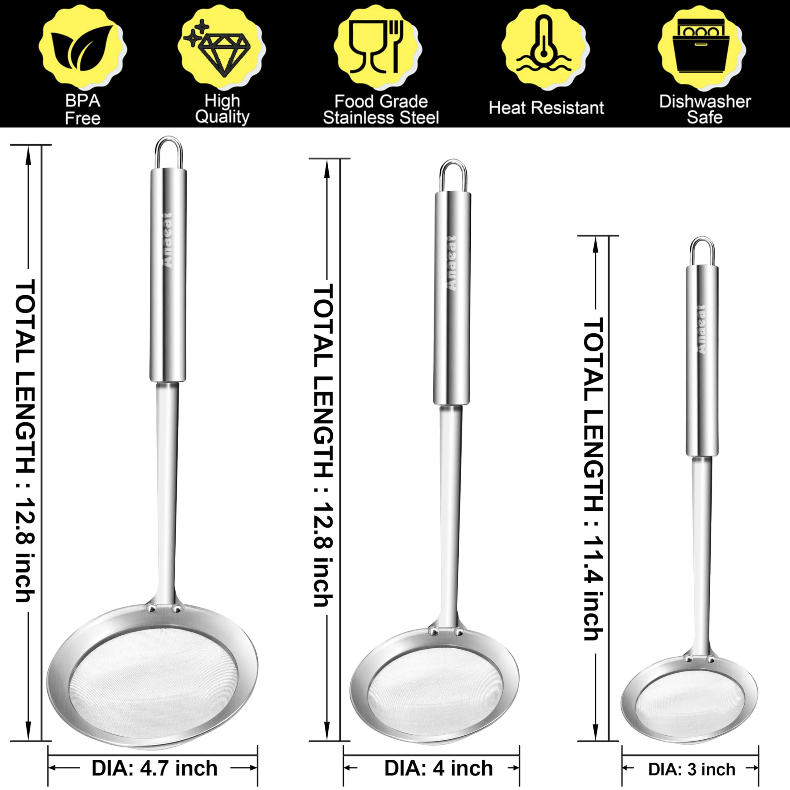 Anaeat fat skimmer spoon in action during frying with sizzling oil