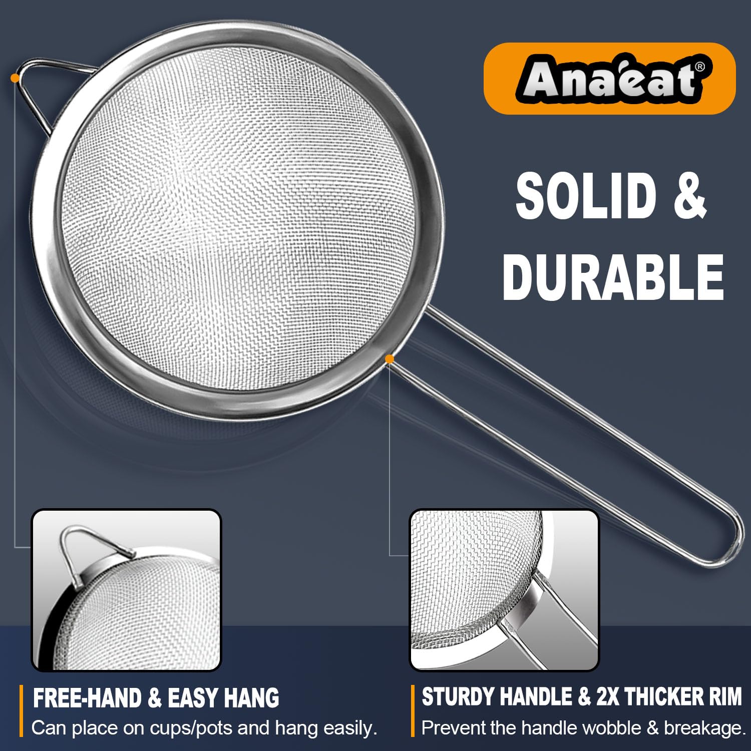 Anaeat dishwasher-safe strainer cleans quickly after cooking tasks.