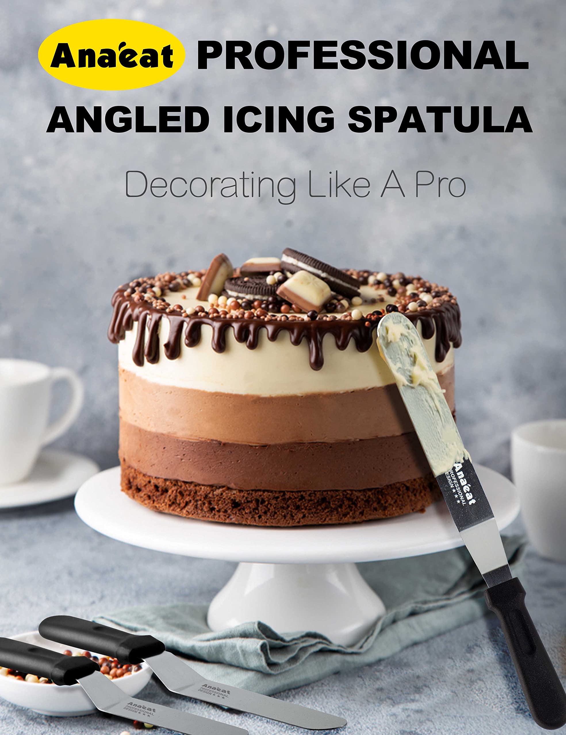Anaeat icing spatula 10-inch blade covers tall cakes with even glaze.