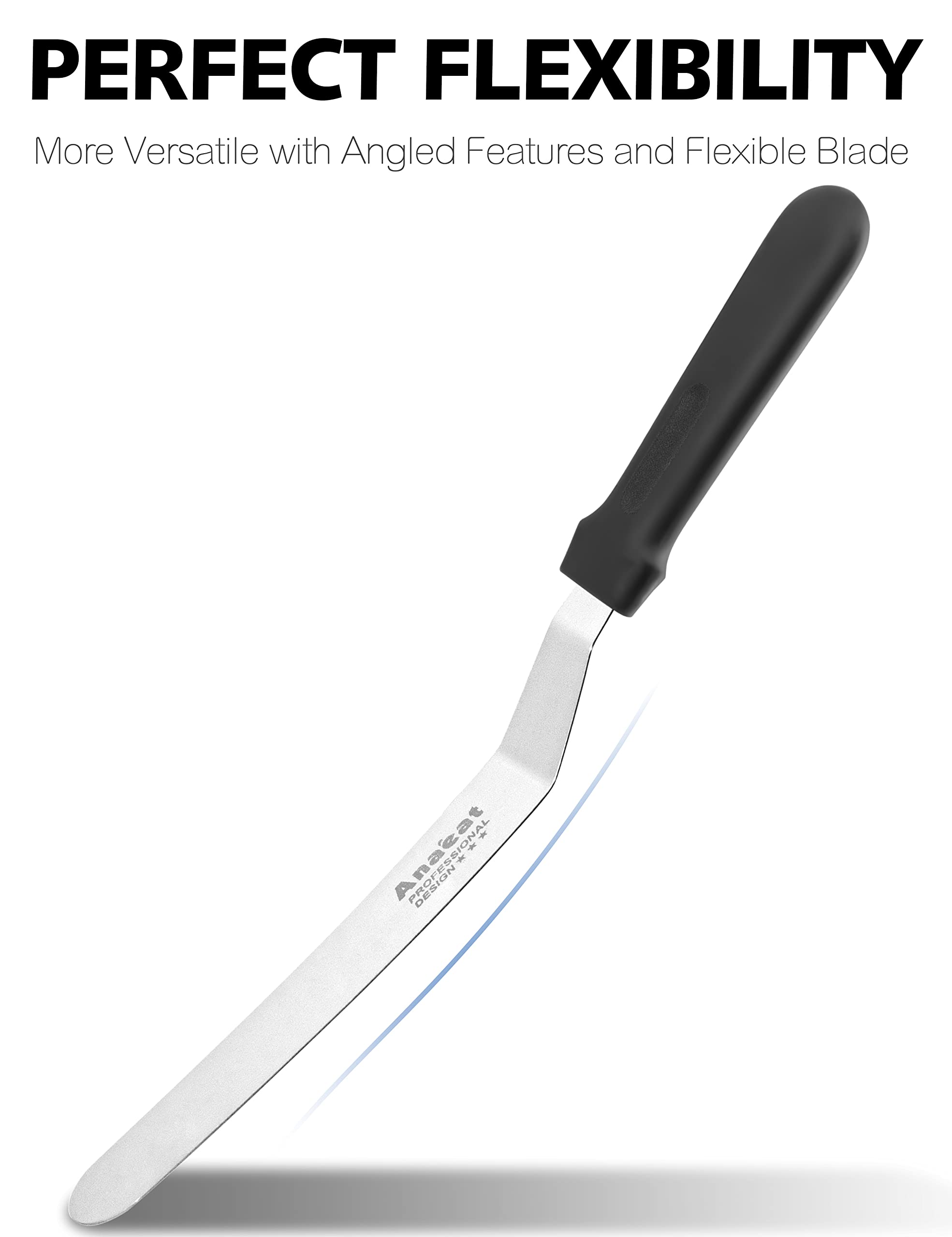 Anaeat icing spatula 8-inch blade offers balanced stiffness for even layers.