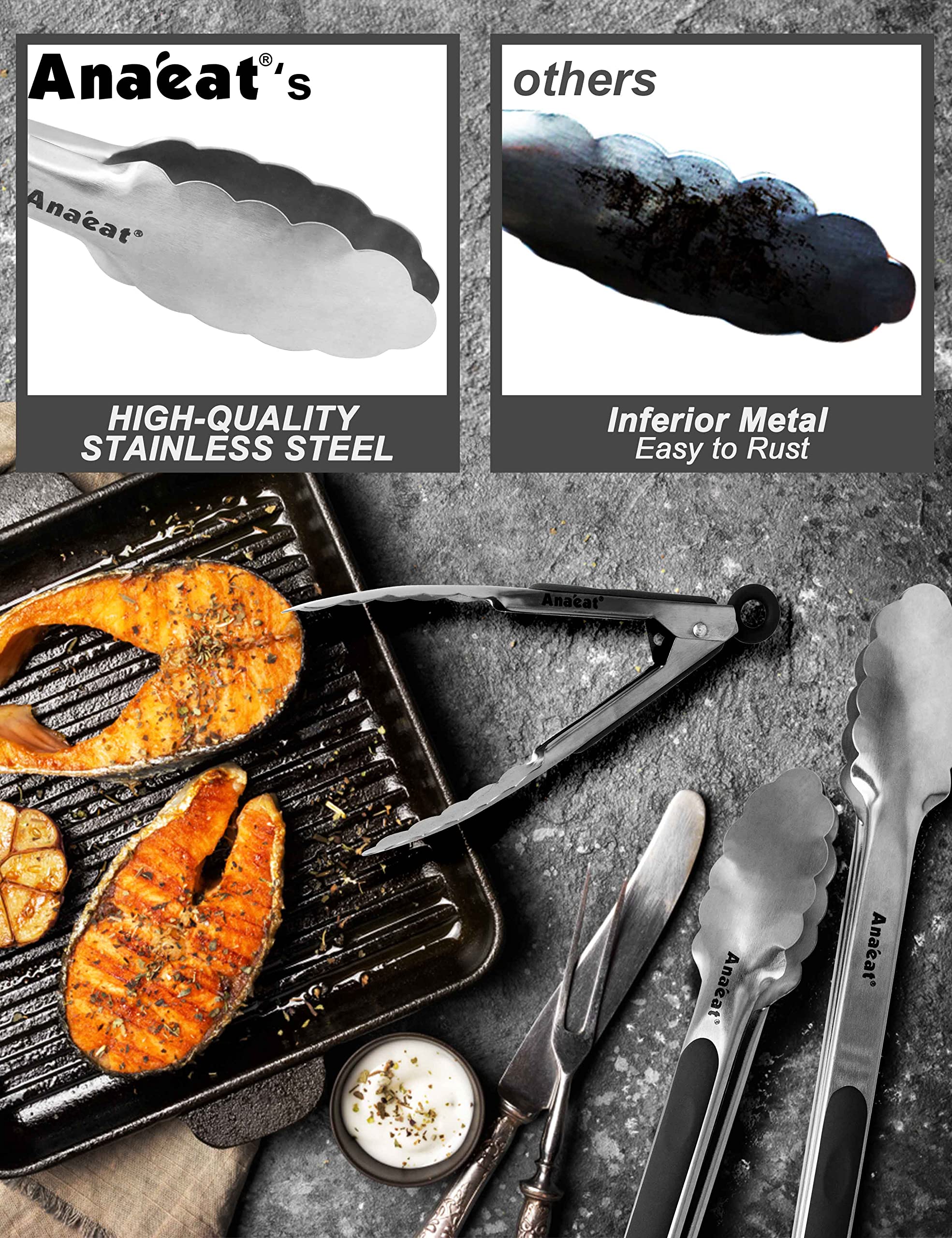 Dishwasher-safe Anaeat locking tongs for quick cleanup