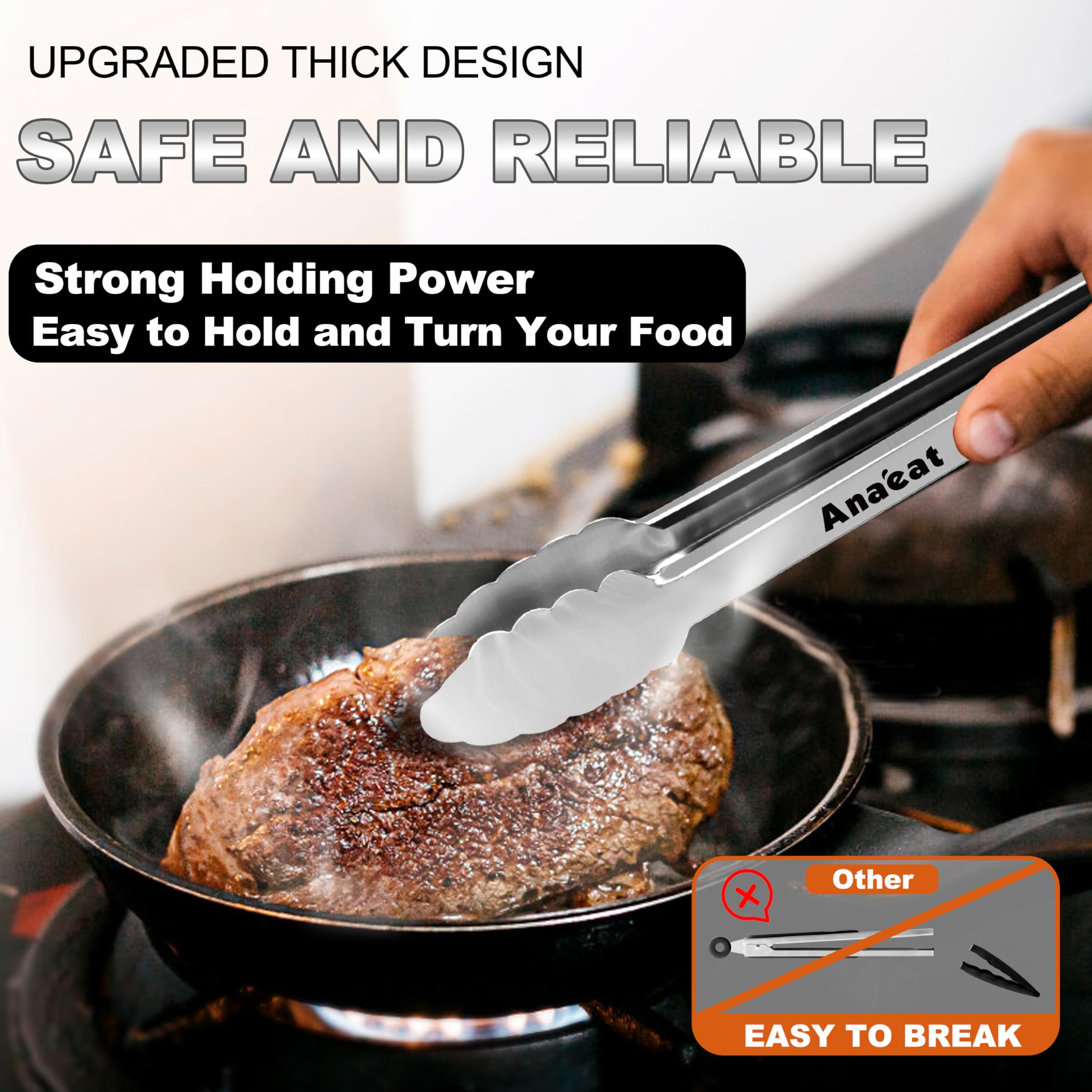 Anaeat tong with non-slip silicone grip for cool hands during cooking
