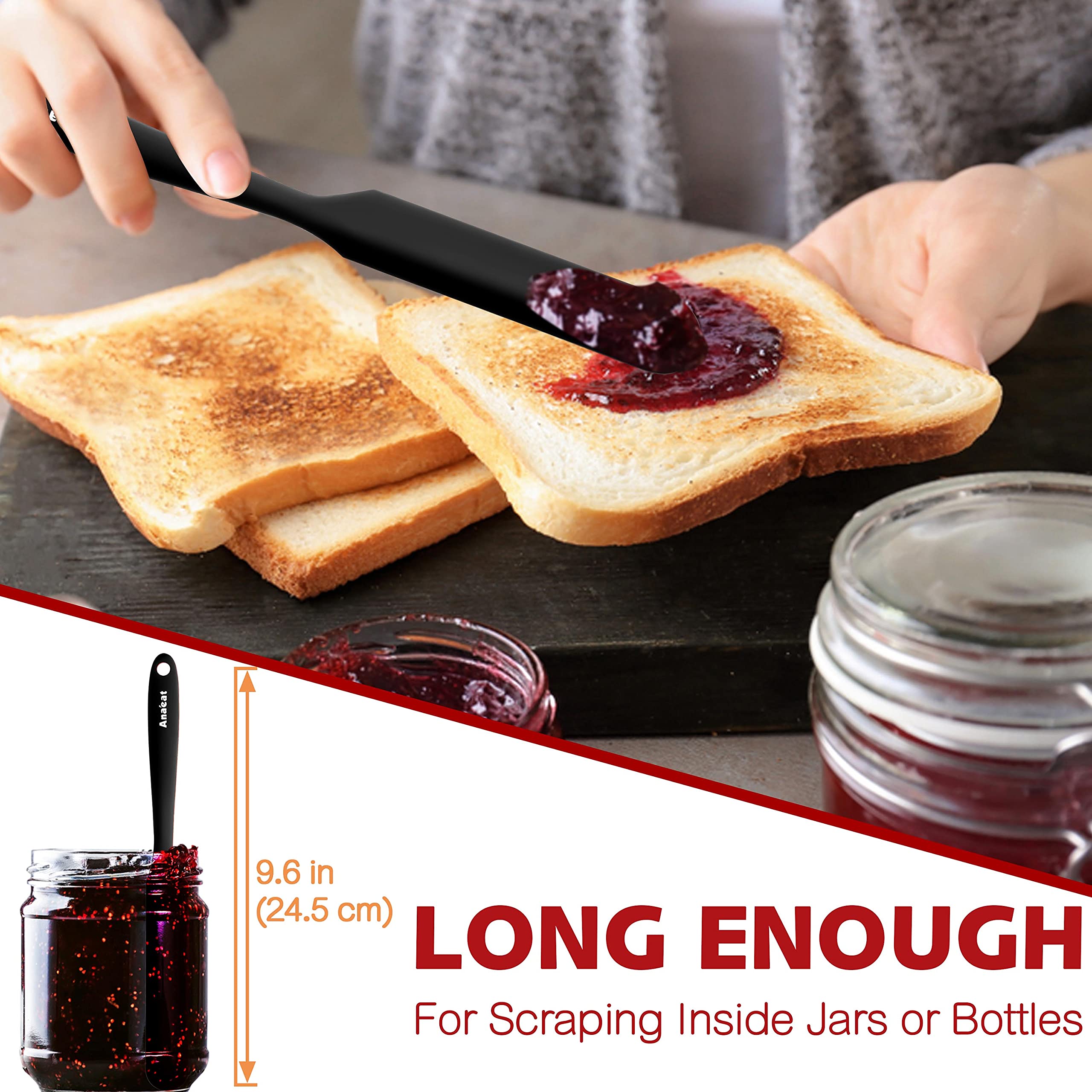 Anaeat silicone spatulas feature an ergonomic handle for comfortable grip during cooking.