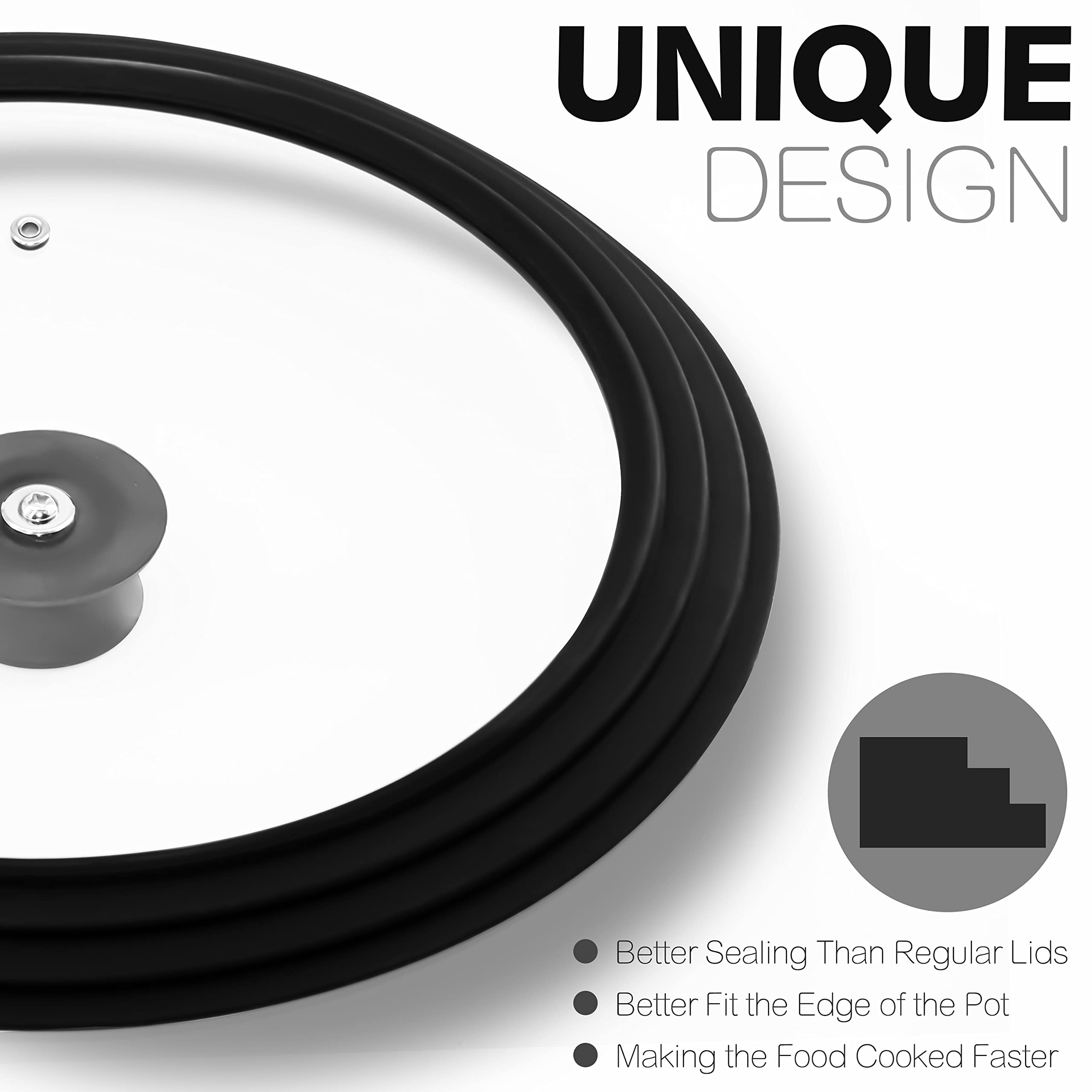 Anaeat universal lid fits 9.5, 10, and 11-inch cookware for versatile coverage.