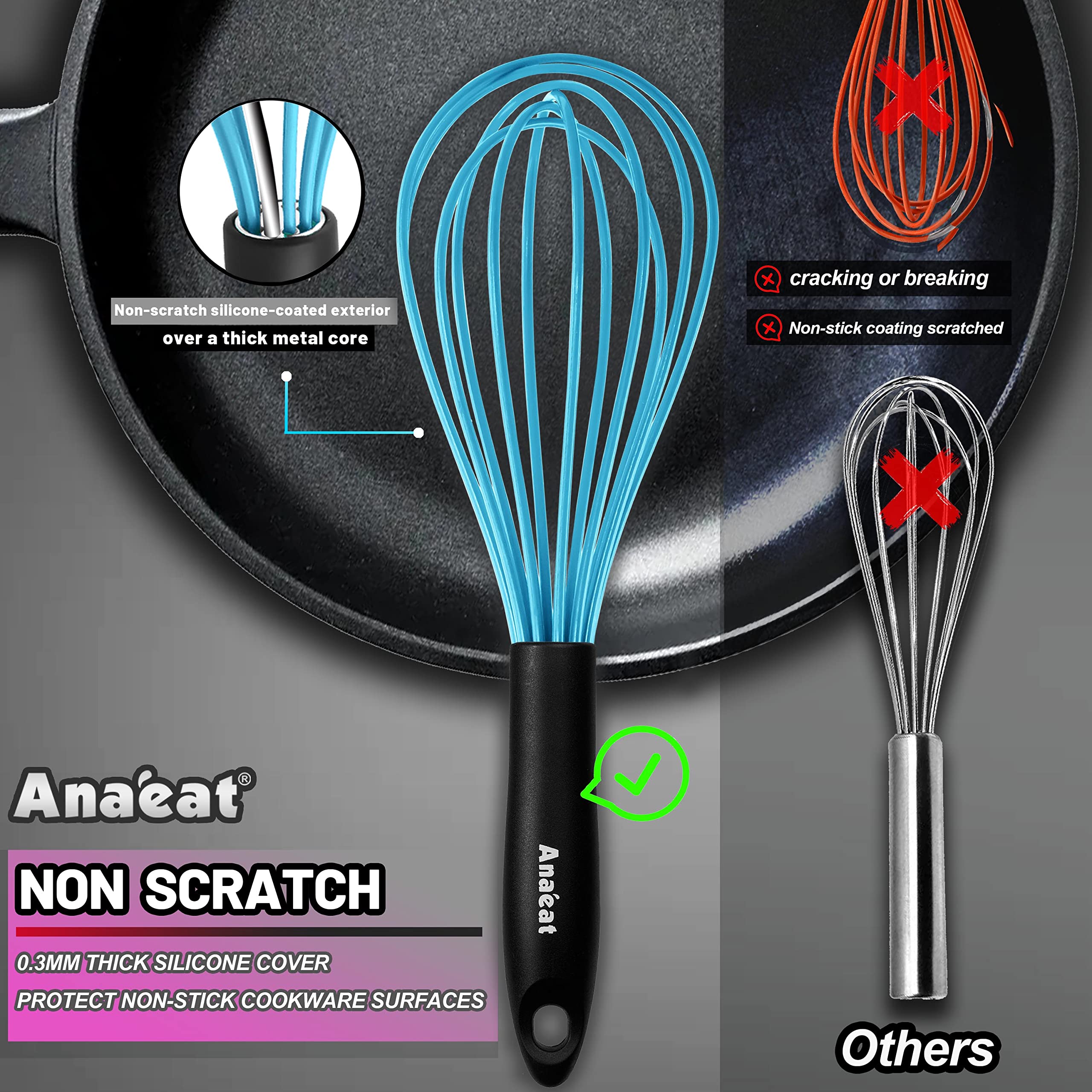 Anaeat 12-inch balloon whisk handles thick batters with control