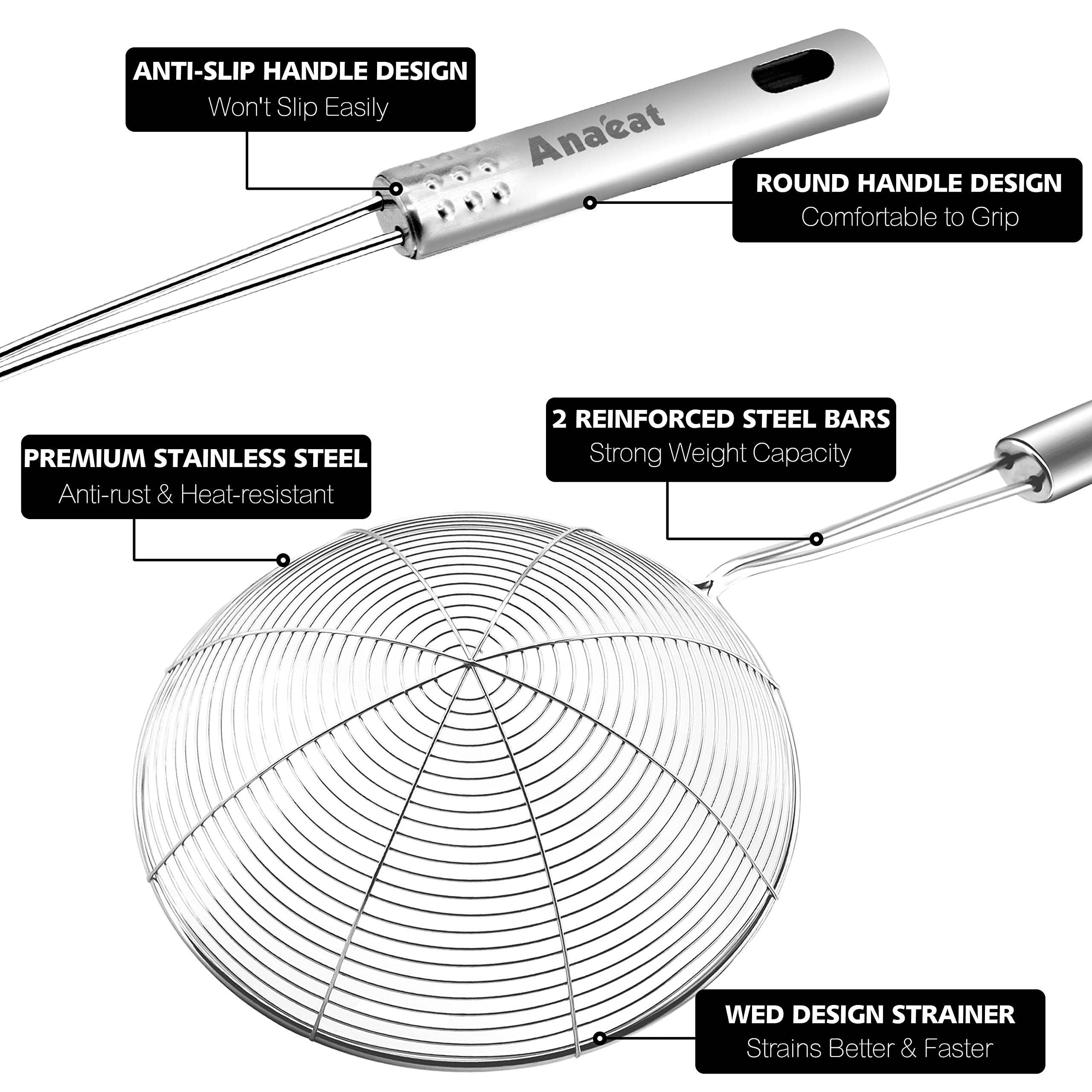 Ergonomic long-handle design provides safer handling while cooking.