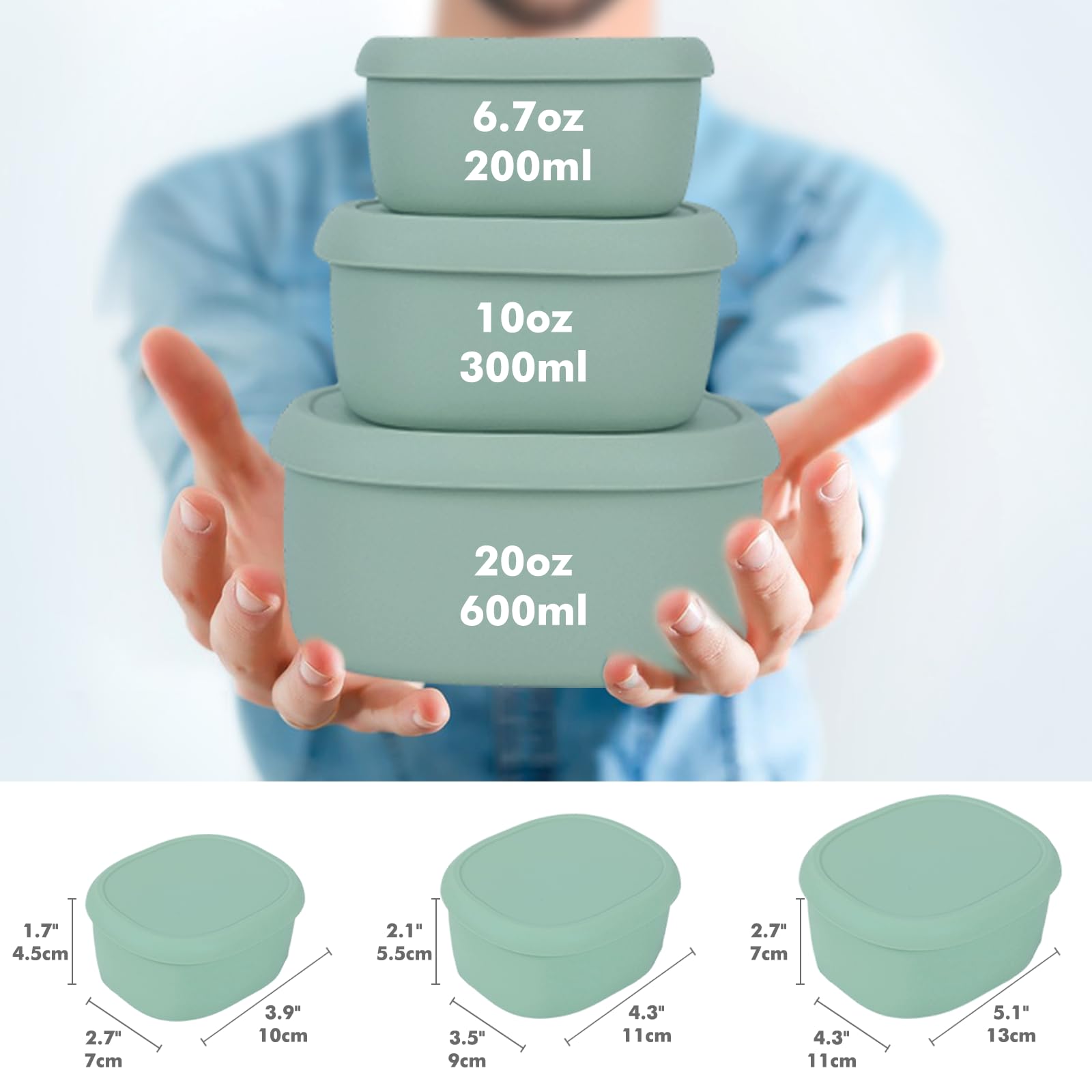 Anatole nesting silicone containers save space in your cabinet.