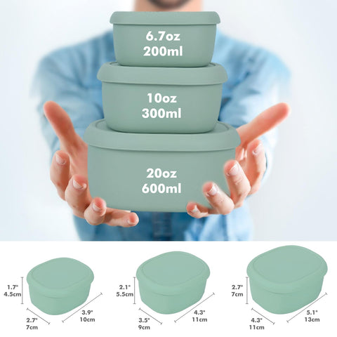 Anatole nesting silicone containers save space in your cabinet.