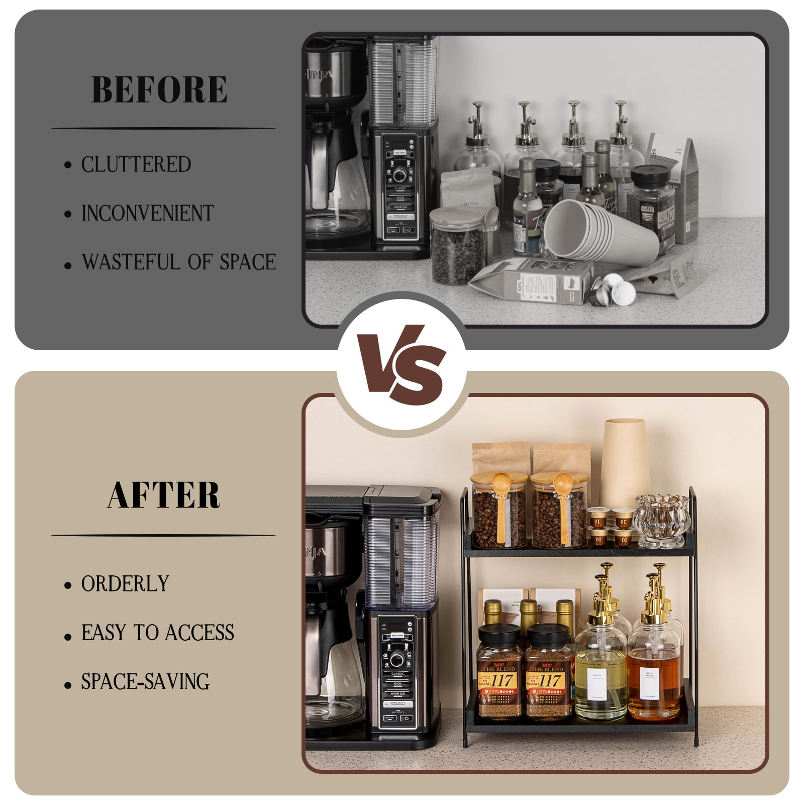 ANBOXIT bottom shelf with cups demonstrates easy access on busy mornings