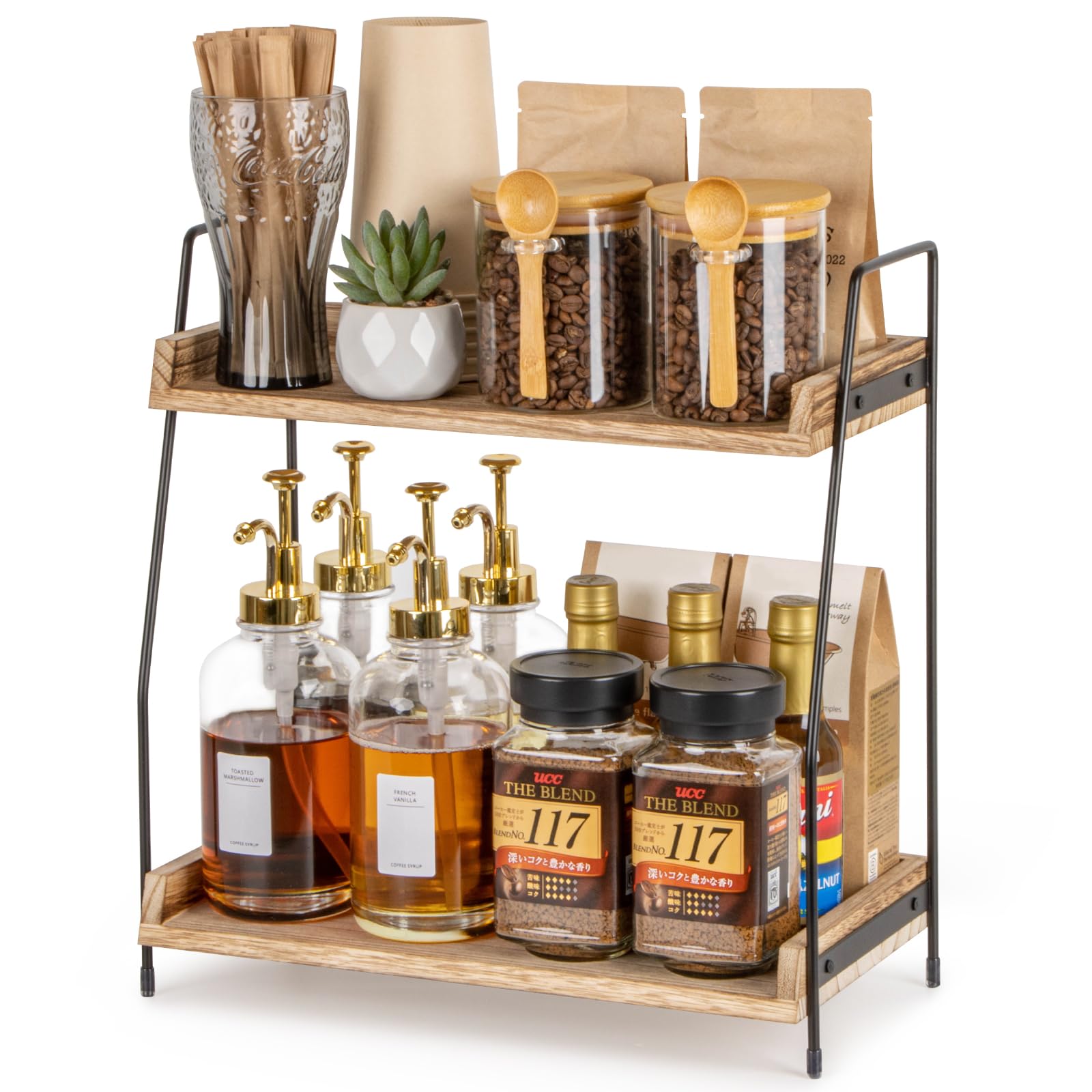 ANBOXIT 2-tier coffee station top shelf keeps essentials within reach