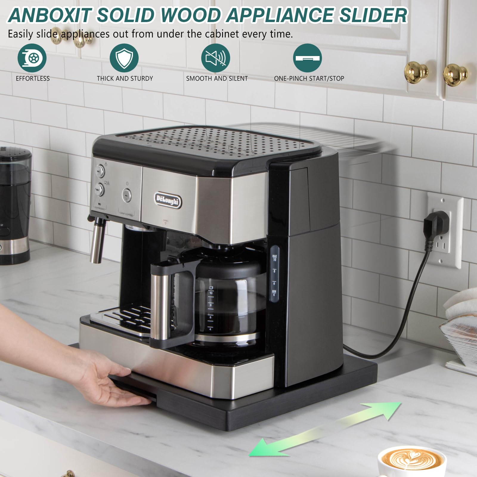 ANBOXIT Appliance Slider front view, wide, scratch-free countertop support