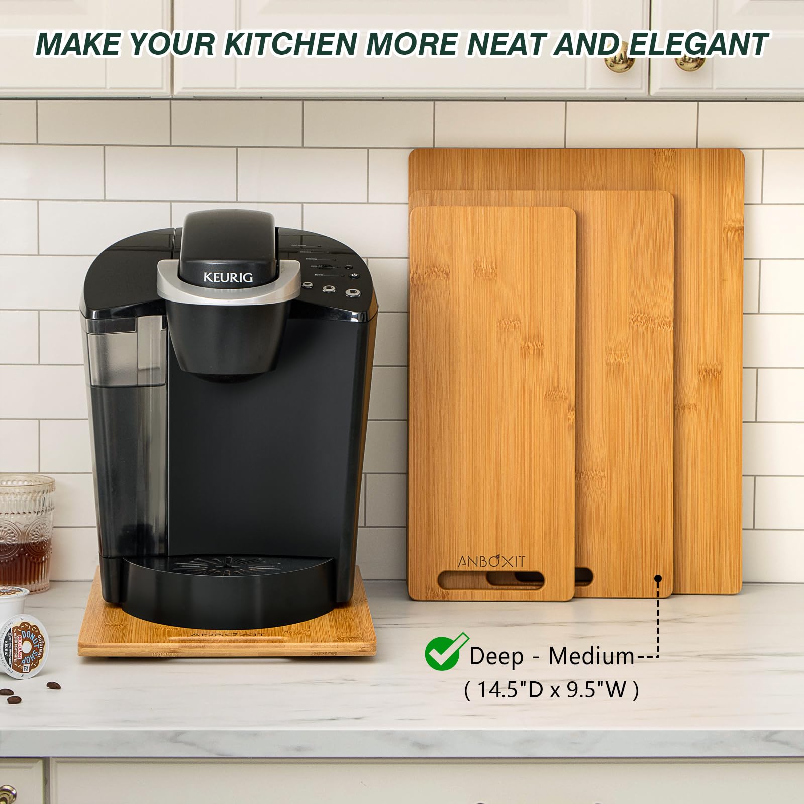 ANBOXIT Bamboo appliance slider featuring 3-layer crosshatch construction supports heavy machines.