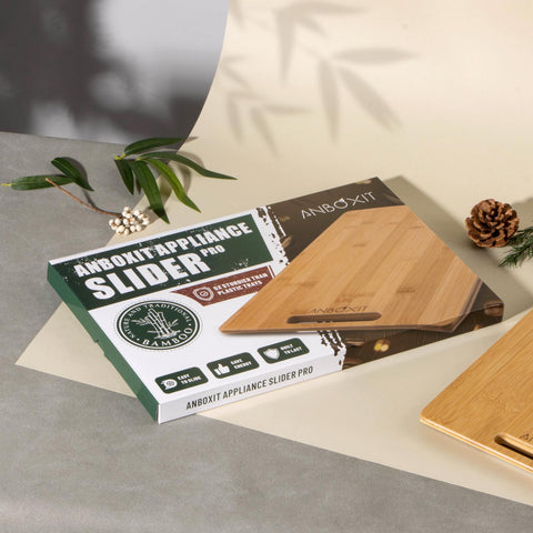 ANBOXIT bamboo appliance slider clean surface suggests easy maintenance.