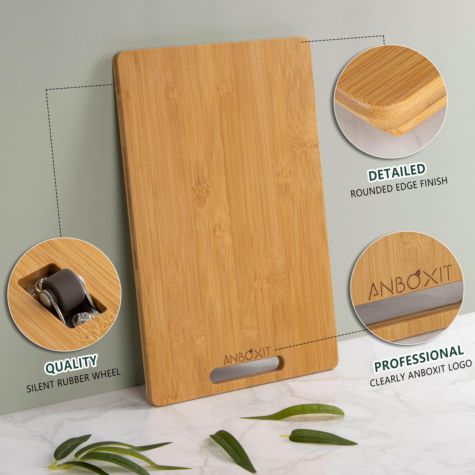 ANBOXIT Bamboo appliance slider with rubber wheels delivers quiet movement and stable positioning.