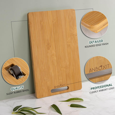 ANBOXIT Bamboo appliance slider with rubber wheels delivers quiet movement and stable positioning.