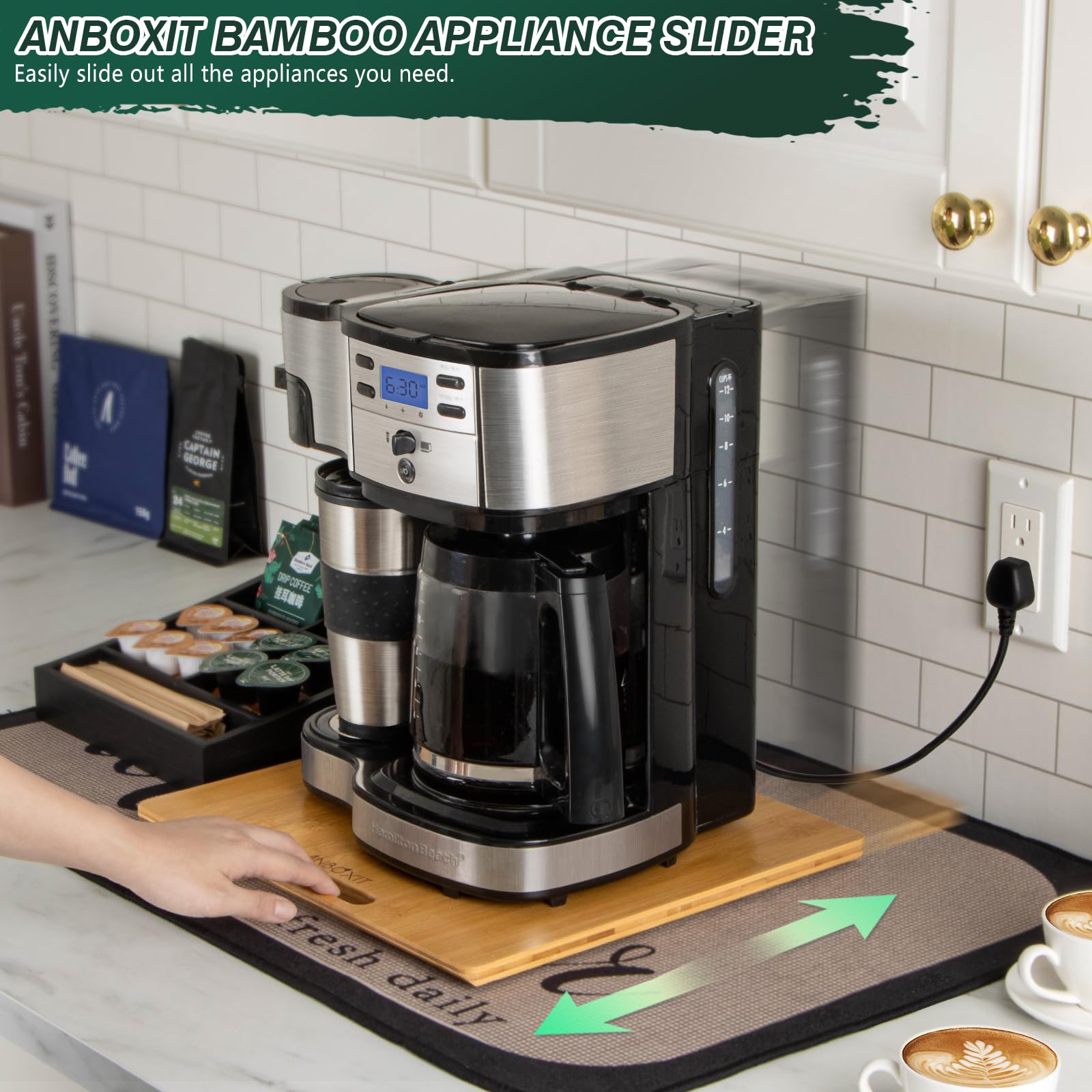 ANBOXIT bamboo appliance slider side view demonstrates sturdy three-layer construction