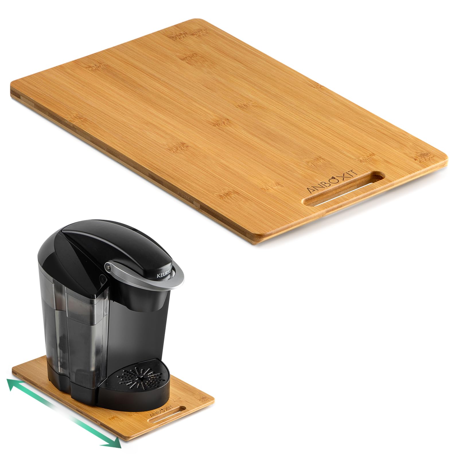 ANBOXIT Bamboo appliance slider side view demonstrates sturdy 3-layer construction enabling easy cabinet access.