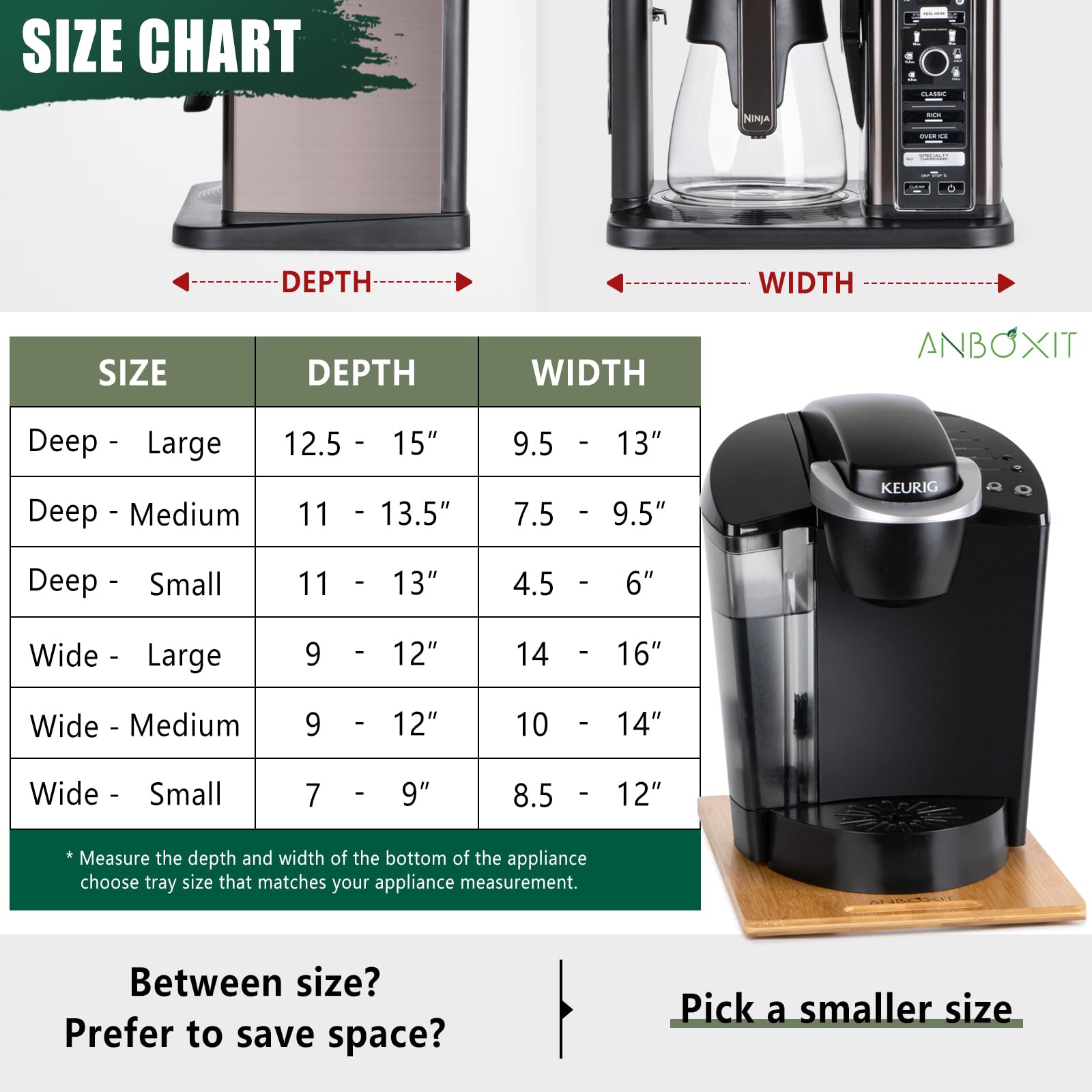 ANBOXIT bamboo appliance slider size options showcase versatile kitchen fit.