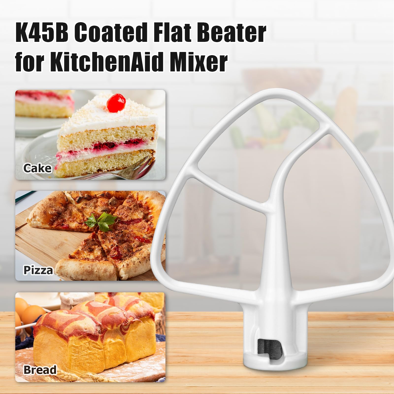 Ancable K45B beater in use with a KitchenAid mixer during mixing
