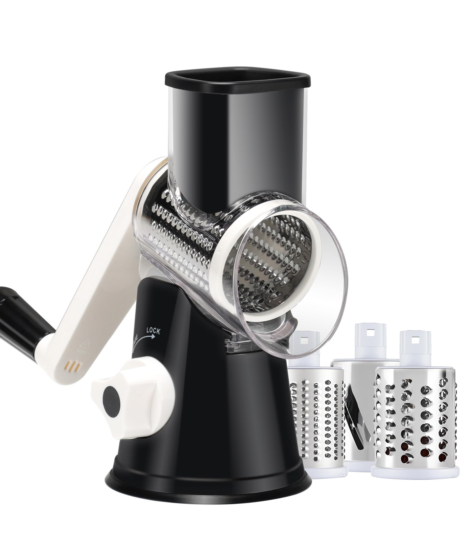 ANCEVSK cheese grater hand crank full device in black for safe shredding.