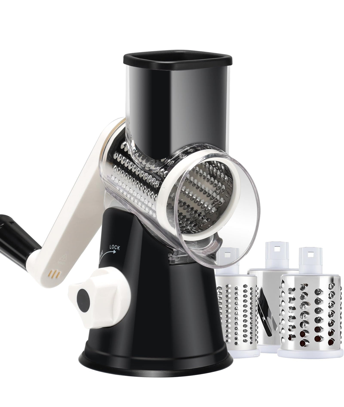 ANCEVSK cheese grater hand crank full device in black for safe shredding.