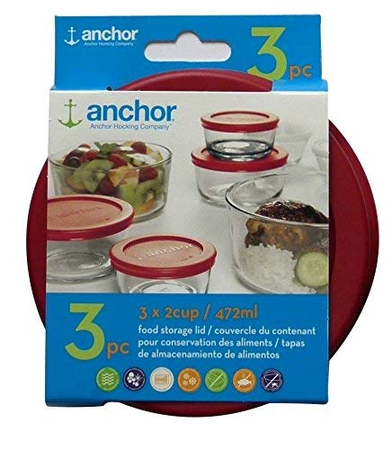 Anchor Hocking red replacement lid for 2 cup round containers, secure storage.