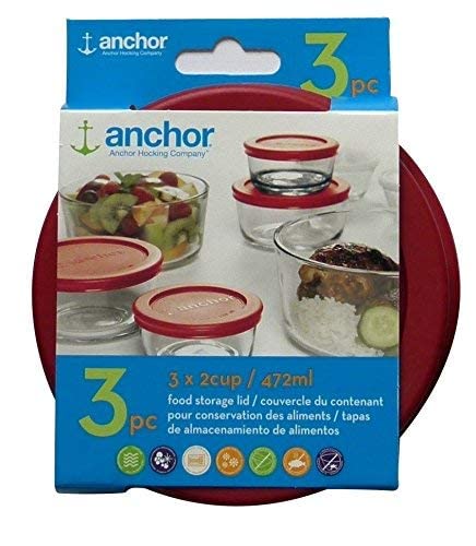 Genuine Anchor Hocking lid set, red, 3-pack for 2-cup jars.