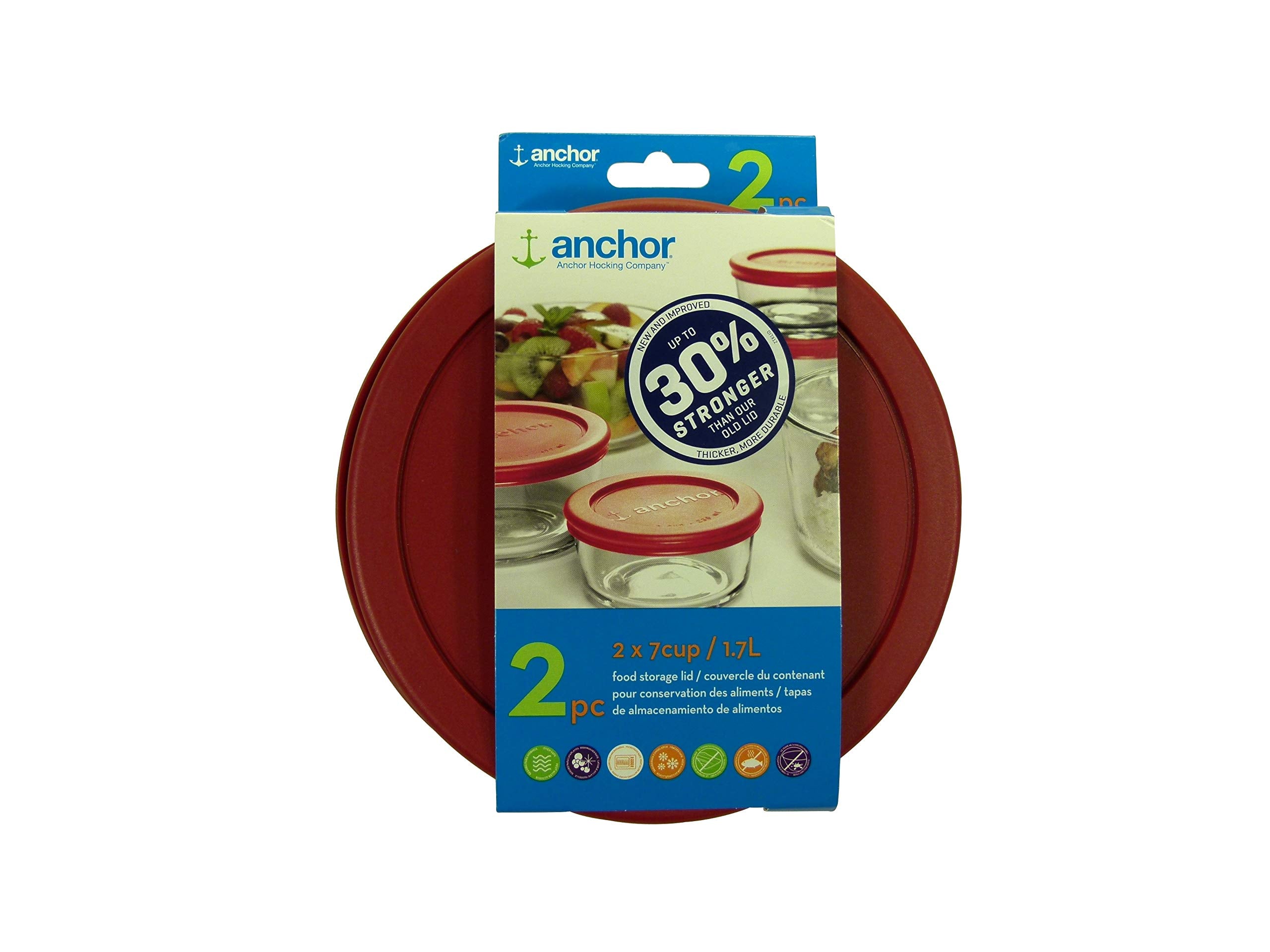Anchor Hocking 30% stronger lid for 7 cup round bowls provides secure seal and durability in red