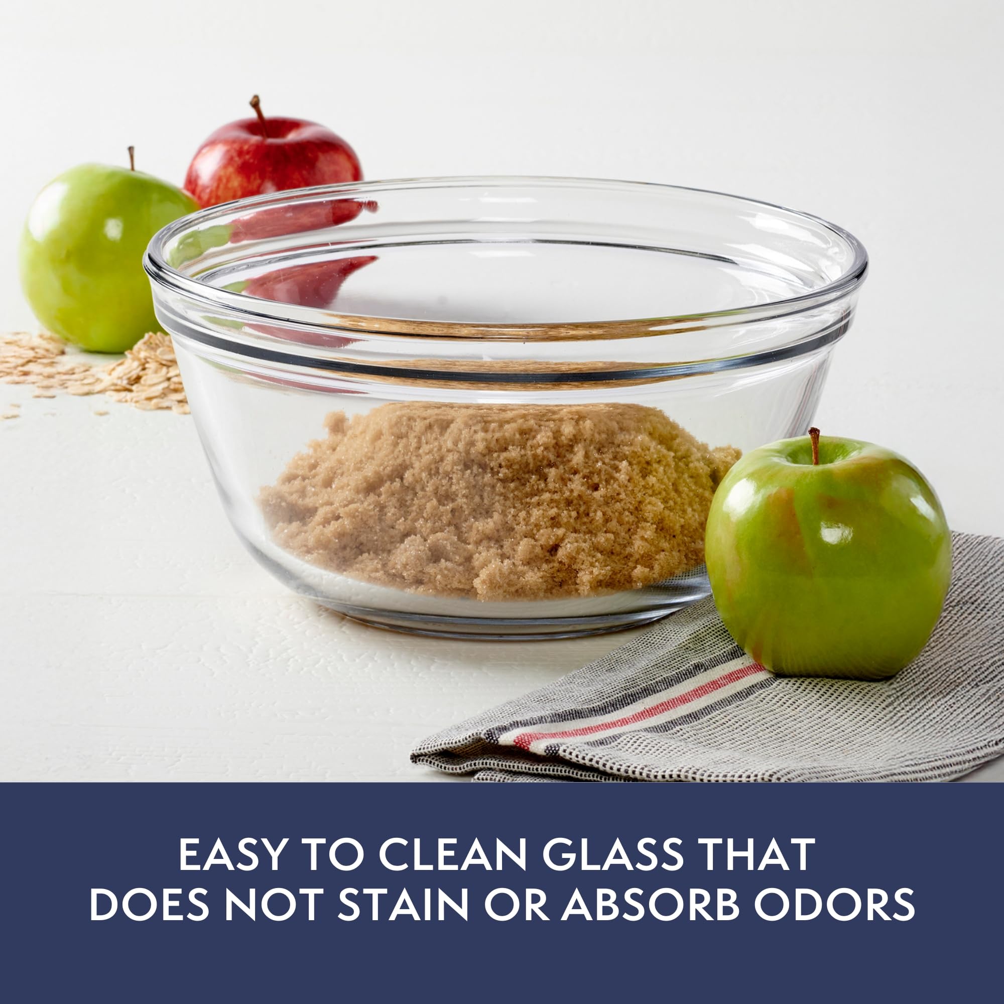 Anchor Hocking clear glass interior highlights ingredients during whisking and mixing