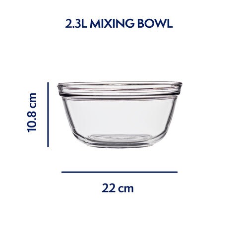 Anchor Hocking 2.5 qt round bowl supports large batch mixing