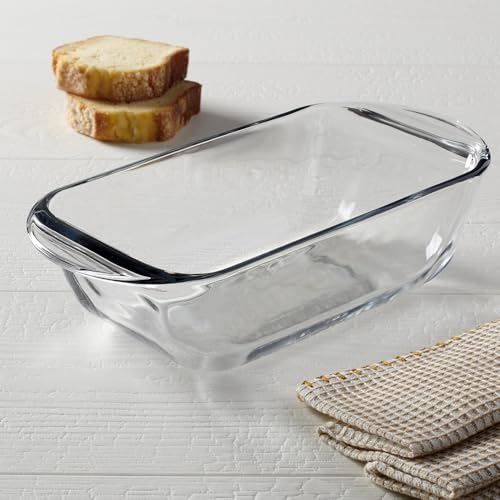Anchor Hocking bread pan inside an oven for even browning.
