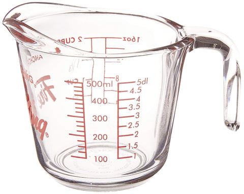 Anchor Hocking Fire-King 16 oz measuring cup, clear glass highlighting sturdy construction