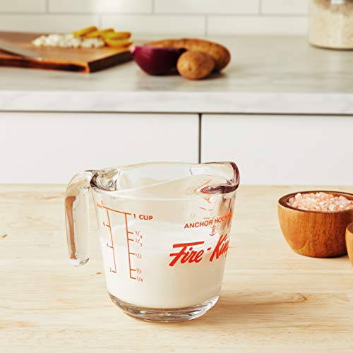 Anchor Hocking Fire-King glass cup, sturdy thick glass for daily use.