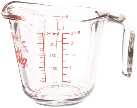 Anchor Hocking Fire-King 1-Cup, red measuring guide aids accurate measurements.