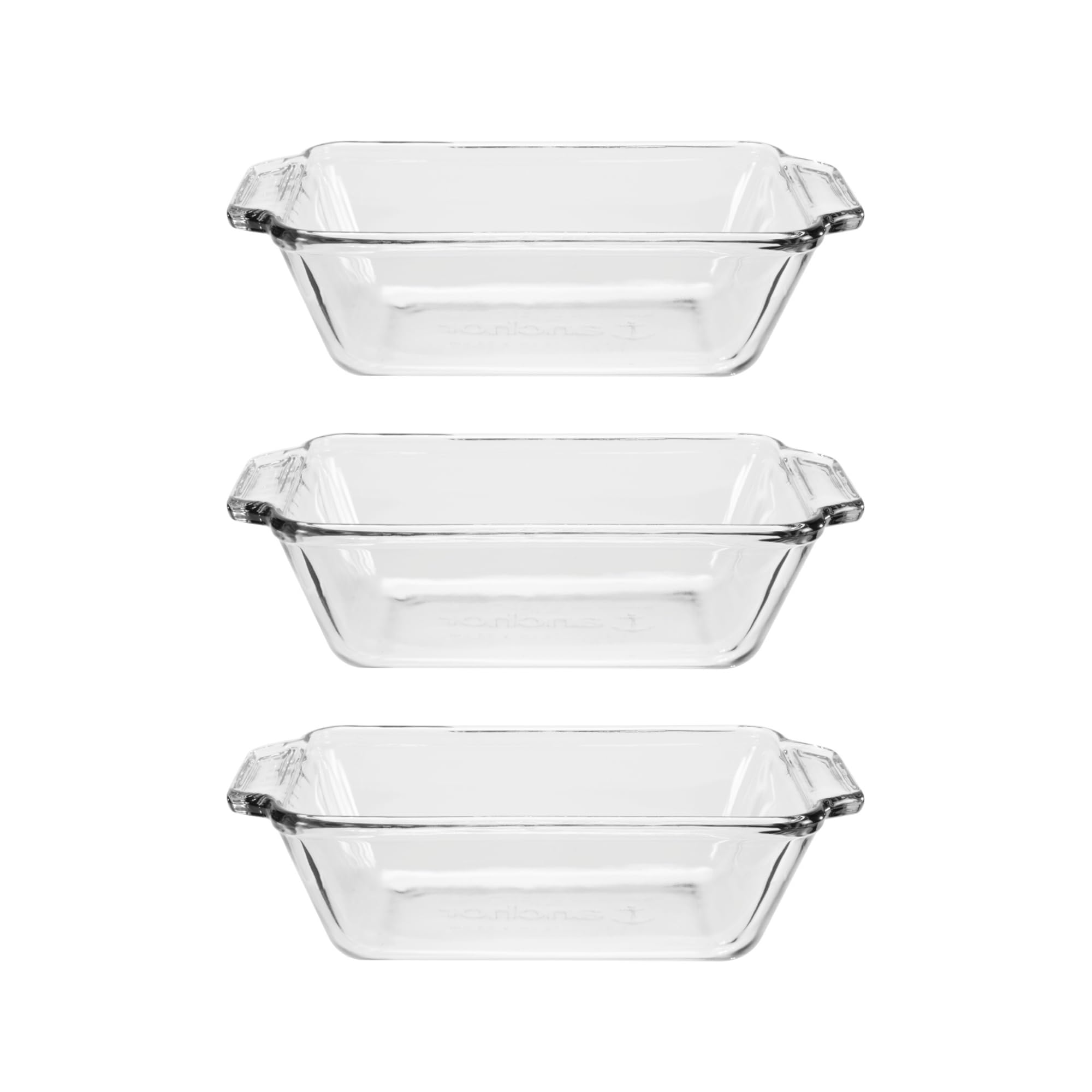 Anchor Hocking glass bread pan 3-pack ready for even baking.