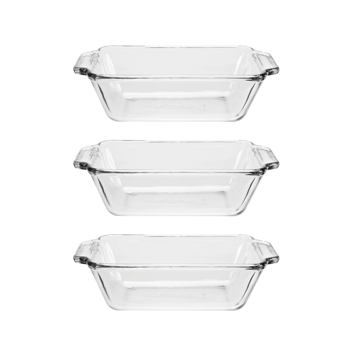 Anchor Hocking glass bread pan 3-pack ready for even baking.