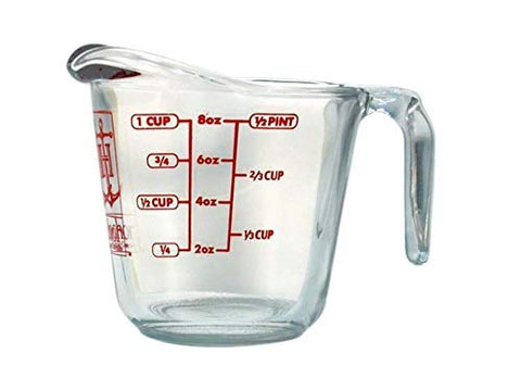 Anchor Hocking measuring cup with open handle nest, easy stacking and versatile kitchen use.