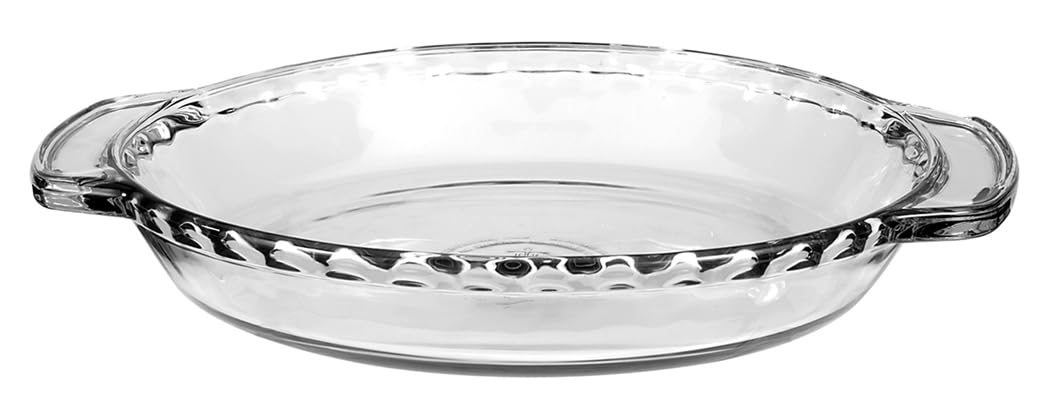 Anchor Hocking Oven Basics 9.5-inch deep pie plate in clear glass, ideal for even baking.