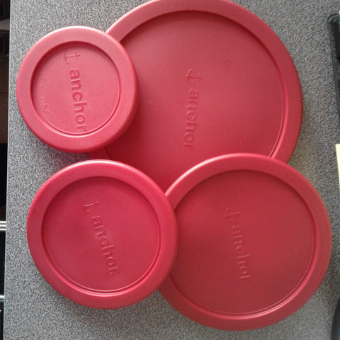 Anchor Hocking red round lid for 4-cup bowl provides a secure fit for storage.