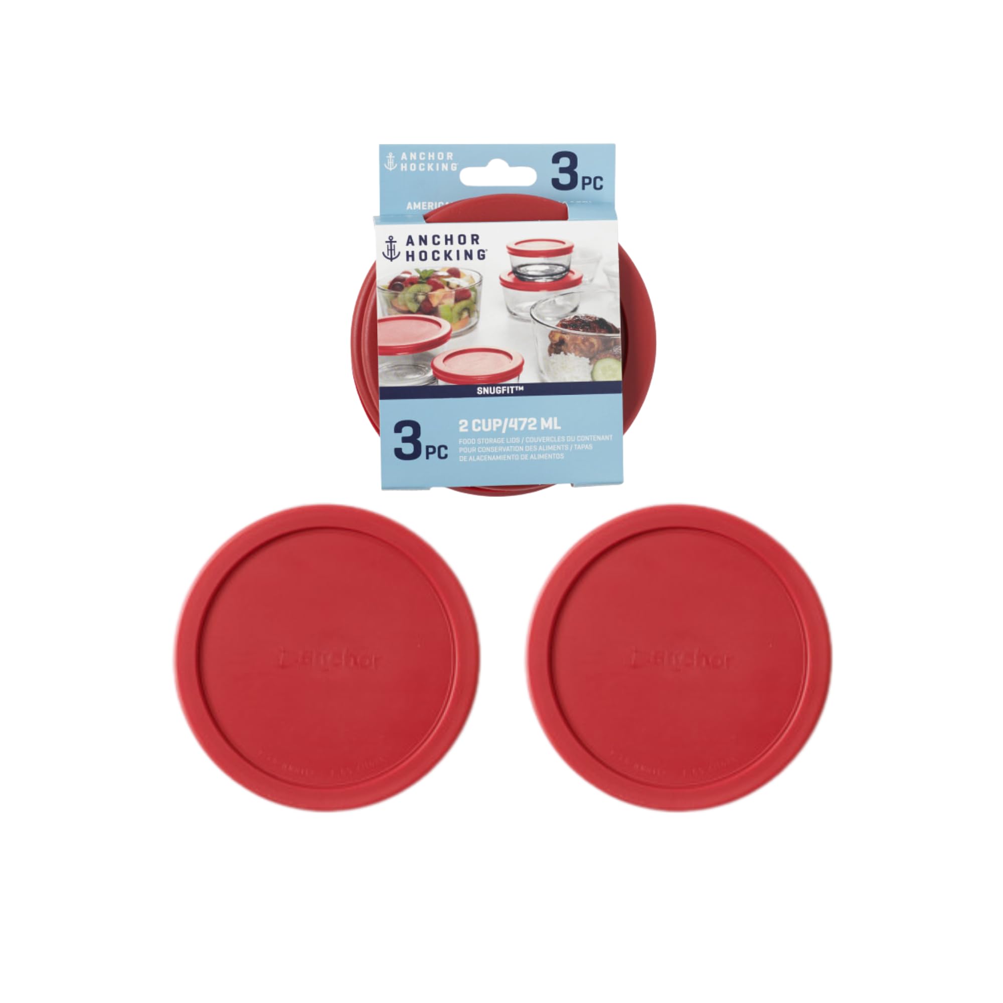 Anchor Hocking SnugFit red 2-cup lid for round dishes keeps contents secure and fresh