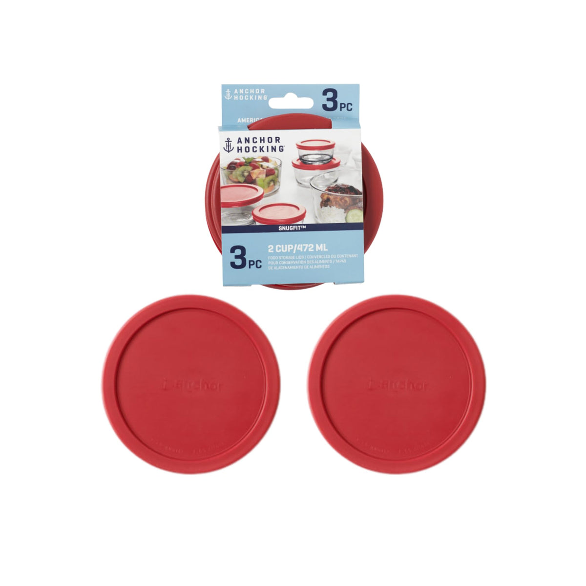 Anchor Hocking SnugFit red 2-cup lid for round dishes keeps contents secure and fresh