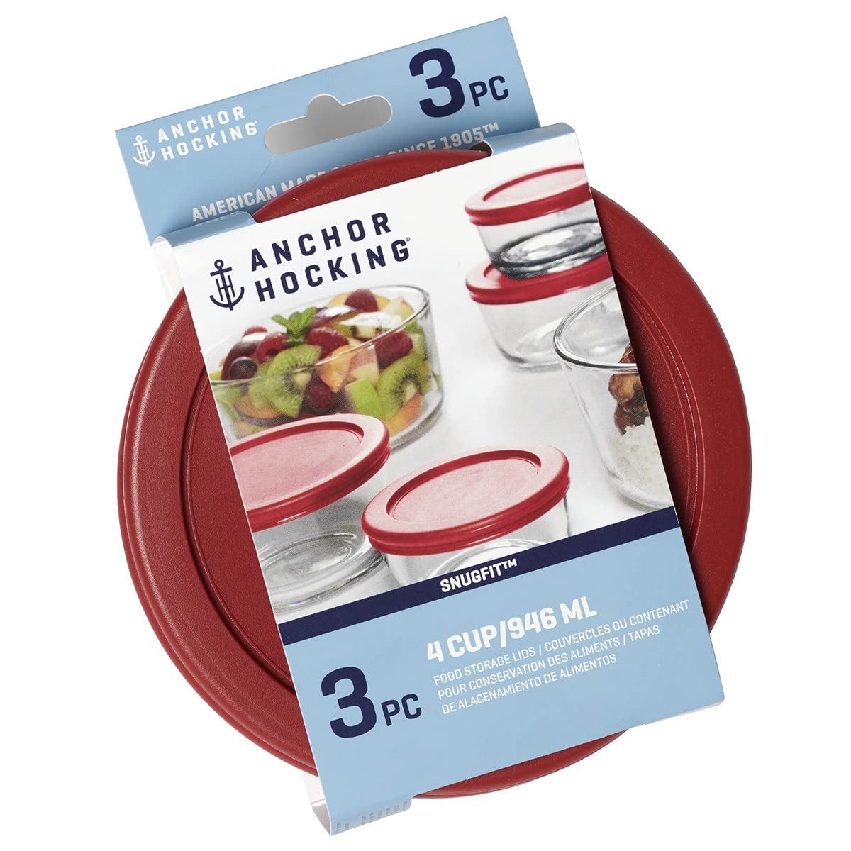 Anchor Hocking SnugFit replacement lids for 4-cup containers seal in freshness.