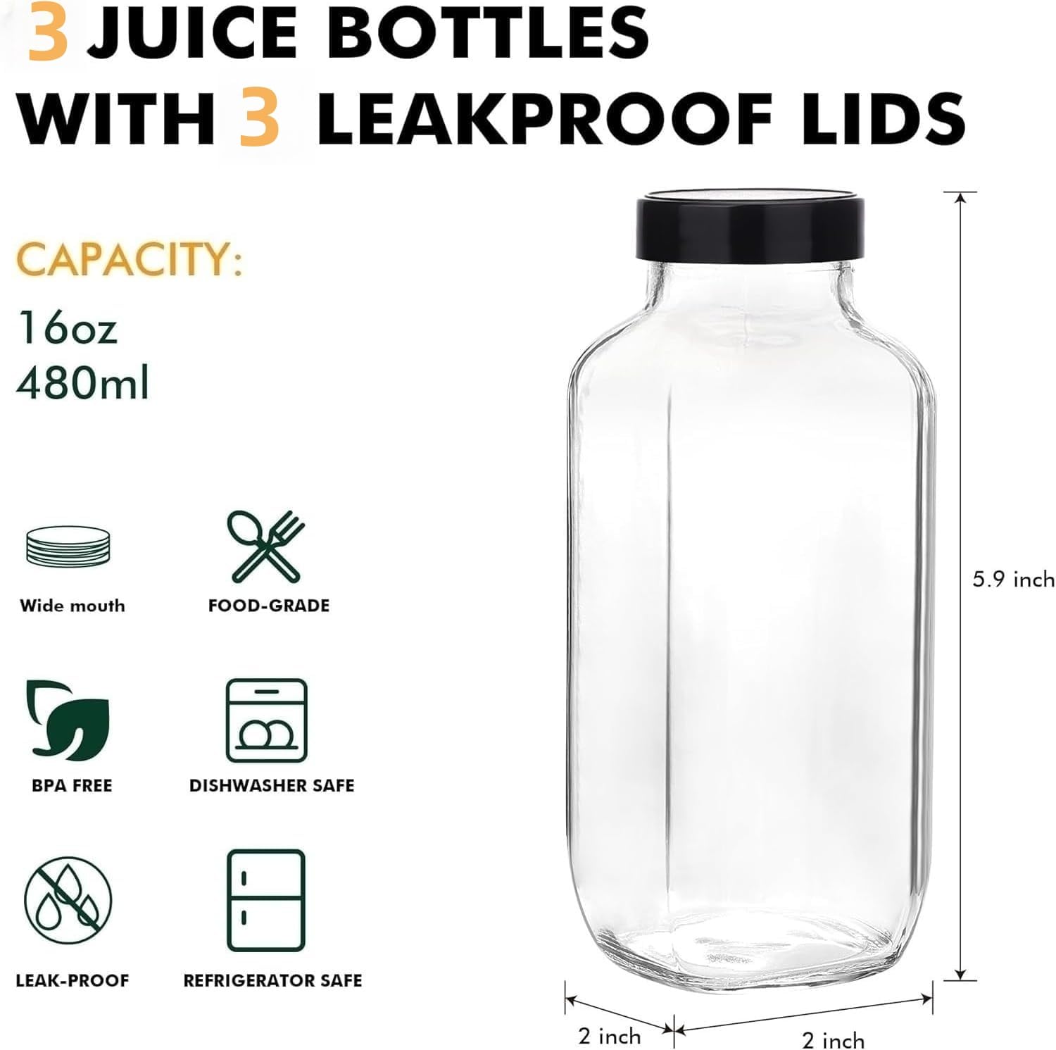 Andemi glass bottle with airtight seal close-up, leak protection