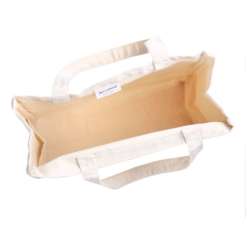 Andes flat-bottom canvas tote design provides a sturdy base for groceries.