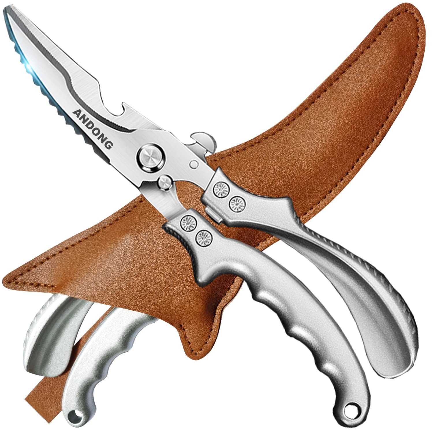 ANDONG heavy-duty poultry shears blade close-up for tough cuts