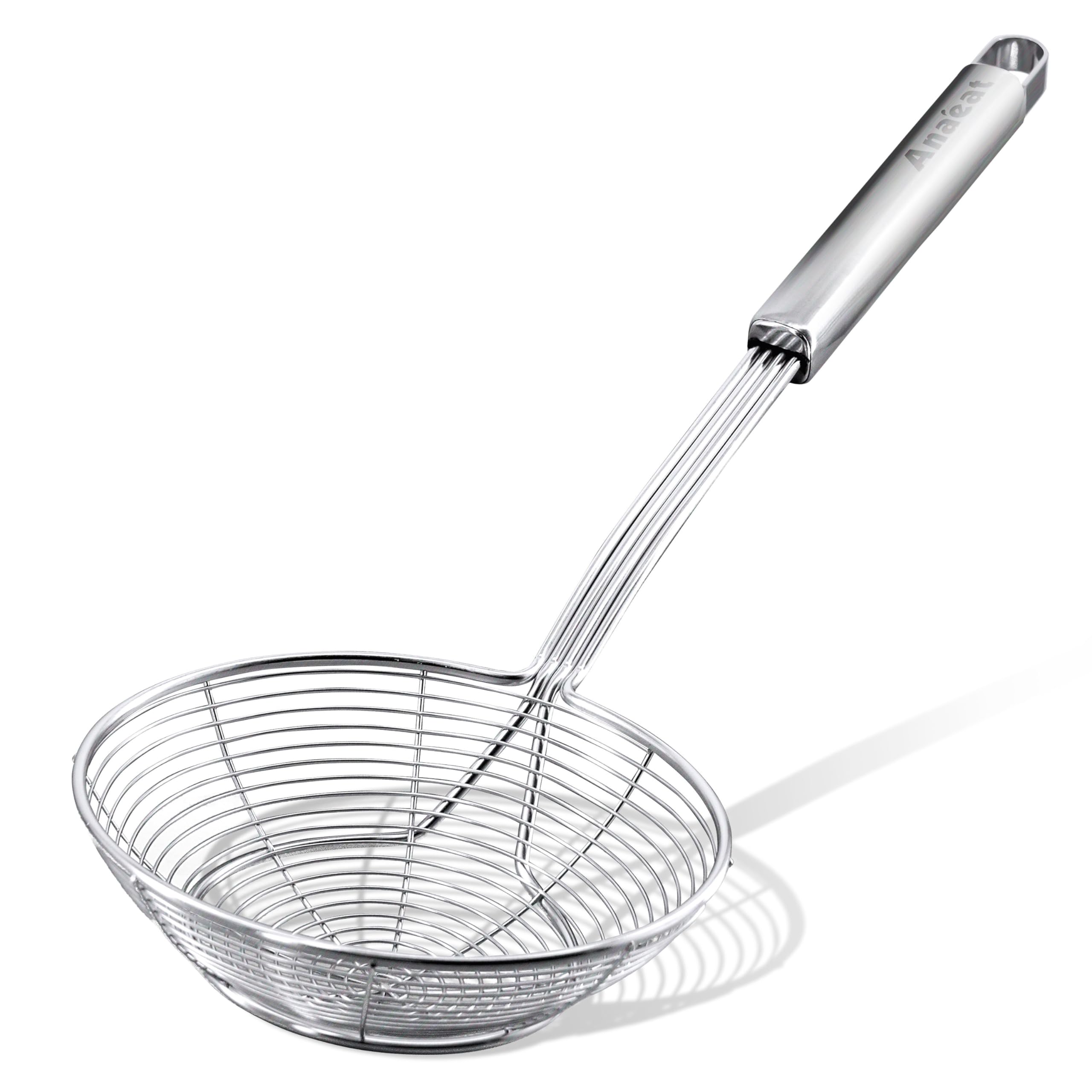 Anaeat stainless steel spider strainer, 7-inch for quick pasta draining.