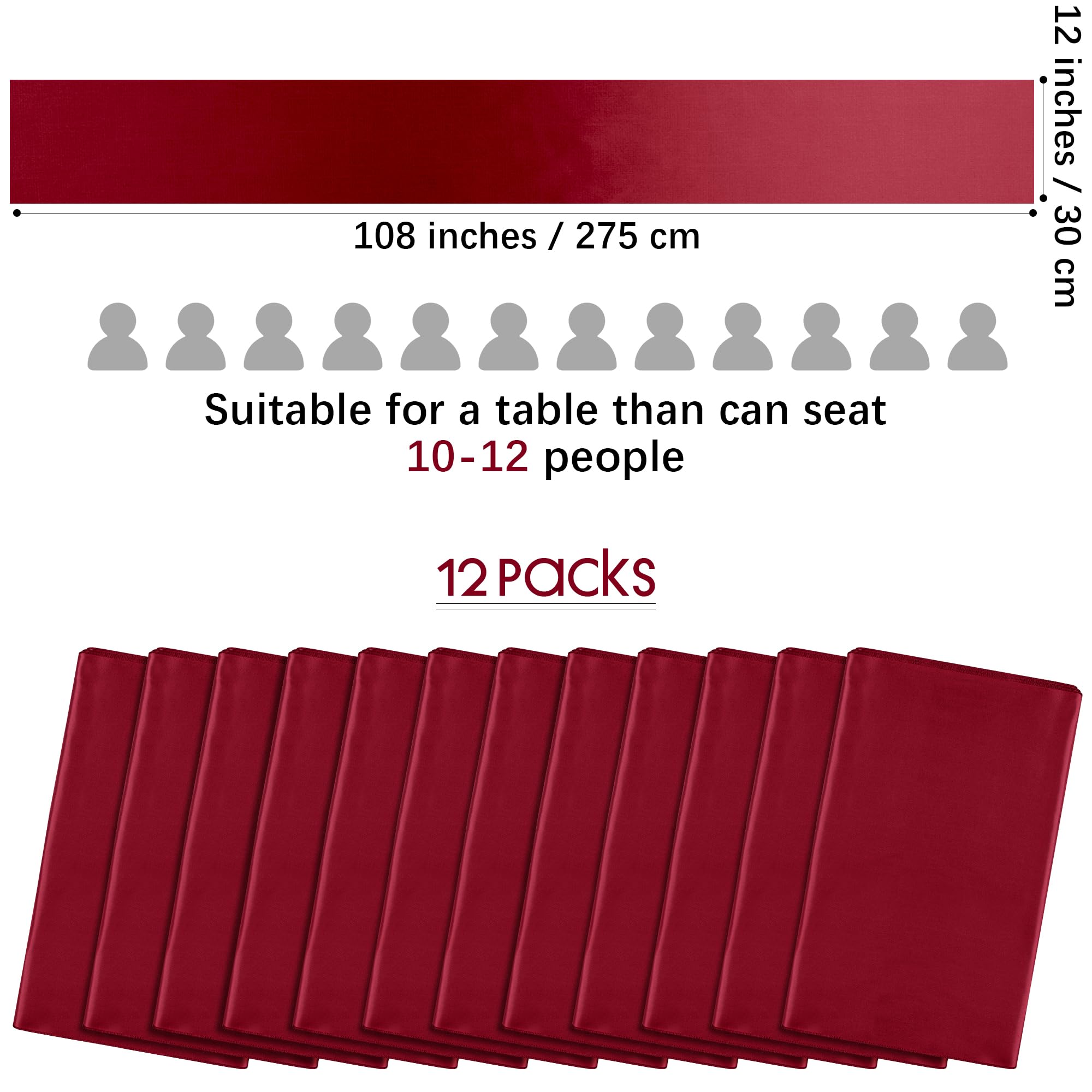 Aneco burgundy satin runner drapes smoothly for elegant banquet setup