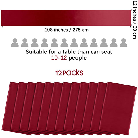 Aneco burgundy satin runner drapes smoothly for elegant banquet setup