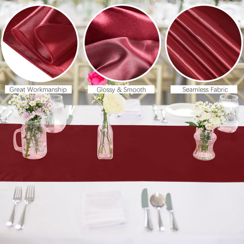 Aneco burgundy satin table runner fits 10–12 seat banquets beautifully
